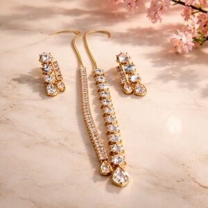 Elegant Gold and Crystal Drop Necklace & Earring Set